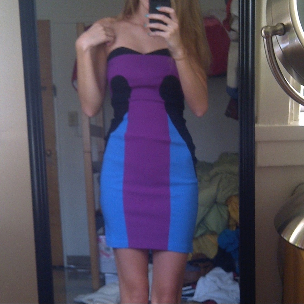 Asos strapless bodycon dress purple blue black - Picture 1 of 4
